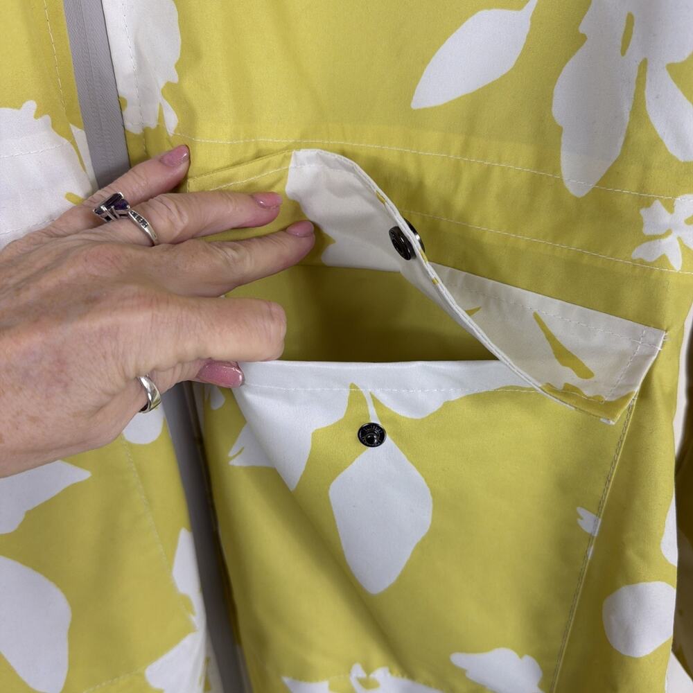NWT C.RO Denmark Yellow Floral Rain Jacket Size Medium Hooded Knee Length Coat - Picture 3 of 5
